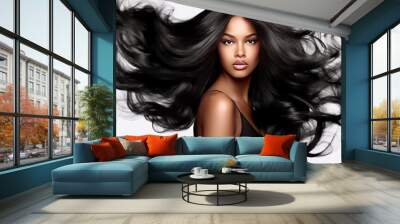 Attractive black hair women for hair care product, Generative ai Wall mural