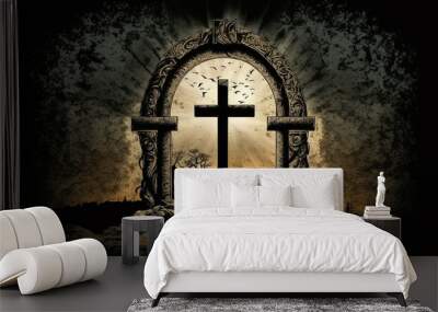 Christian background with Christian cross symbol, Generative ai Wall mural