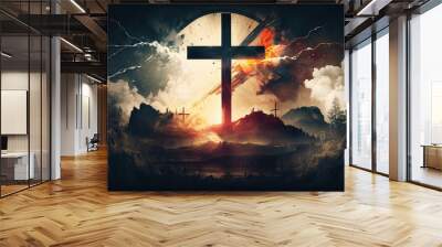 Christian background with Christian cross symbol, Generative ai Wall mural