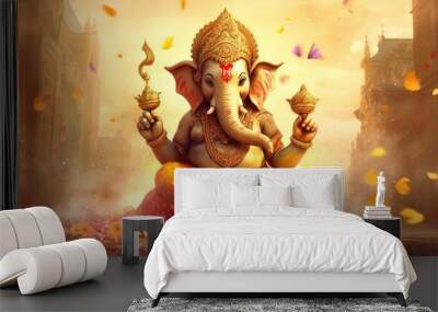 Illustration of Ganesha for Ganesha Chaturthi and Diwali, Generative Ai Wall mural