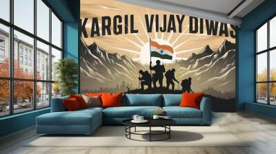 Kargil Vijay Diwas, Kargil victory day, indian army silhouette, holding flag Wall mural