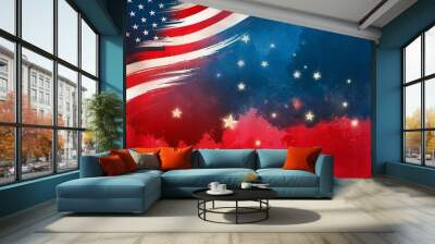 USA 4th of july background, independence day, artistic background featuring a flowing American flag Wall mural