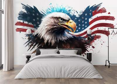 USA 4th of july independence day bald eagle with american flag with fireworks, Generative ai Wall mural