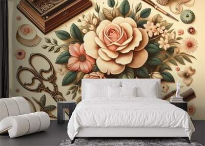 107 66. Retro floral illustration - Nostalgic and elegant illust Wall mural