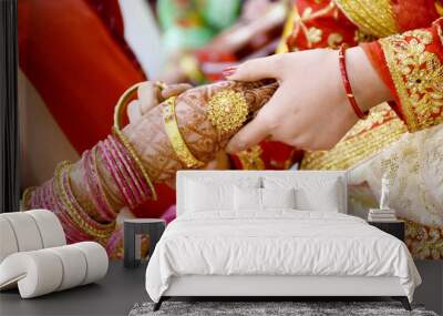 bride wearing bangles hand closeup Wall mural