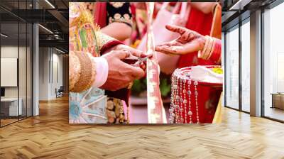 Cutting Ribbon in Indian Wedding Ritual Welcome Ceremony Wall mural