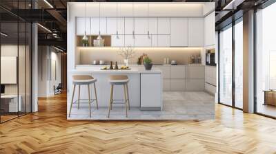 modern kitchen interiors featuring sleek cabinetry, minimalist designs, and neutral color palettes. The kitchens showcase various layouts, including open-plan and galley styles, with integrated applia Wall mural