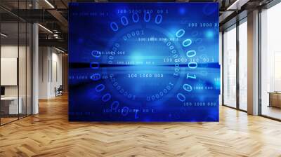 2d illustration abstract digital binary data on computer screen Wall mural