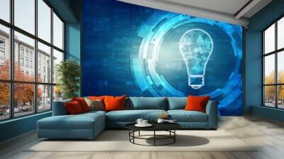 2d illustration bulb future technology, innovation background, creative idea concept  Wall mural