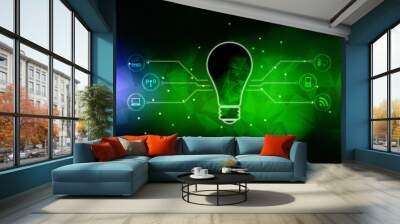 2d illustration bulb future technology, innovation background, creative idea concept  Wall mural