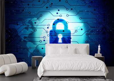 2d illustration Safety concept: Closed Padlock on digital background Wall mural