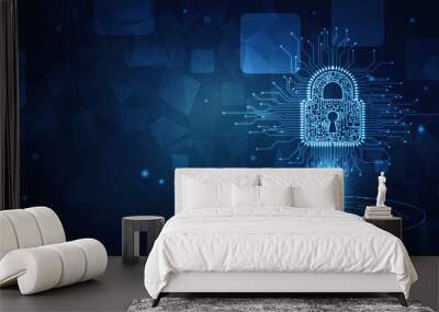 2d illustration Safety concept: Closed Padlock on digital background Wall mural