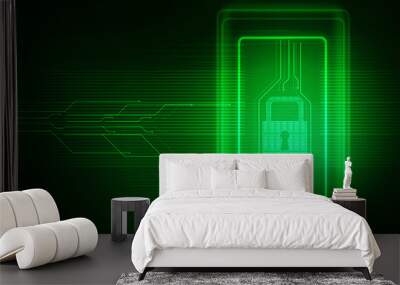 2d illustration Safety concept: Closed Padlock on digital background Wall mural