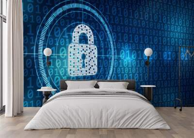 2d illustration Safety concept: Closed Padlock on digital background Wall mural