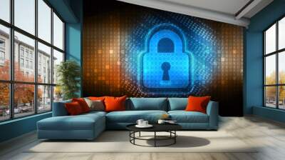 2d illustration Safety concept: Closed Padlock on digital background Wall mural