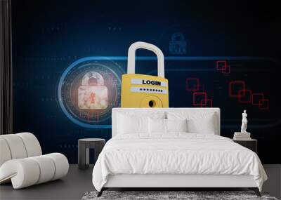 3d illustration Safety concept: Closed Padlock on digital background Wall mural