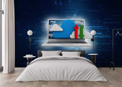 
3d illustration uploading downloading arrow in laptop Wall mural