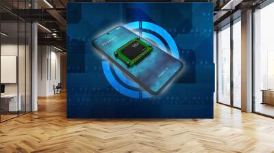 3d rendering microchips with mobile phone Wall mural