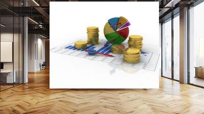 3d rendering Stock market online business concept. business Graph with gold coin Wall mural