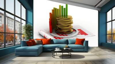 3d rendering Stock market online business concept. business Graph with gold coin Wall mural