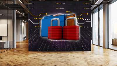 Yellow folder and lock. Data security concept. 3D rendering Wall mural