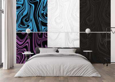 Two tone color wavy shades abstract waves line art pattern background set Wall mural