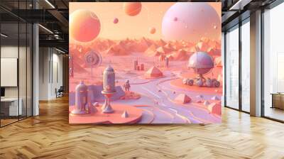 ufo in the city 3D environment Wall mural