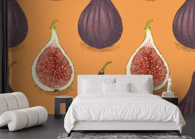 Seamless Vector Pattern with Ripe Whole Fig Wall mural