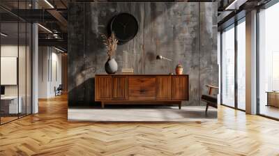 Modern Interior With Wooden Cabinet And Comfortable Armchair Wall mural