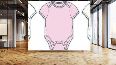 
Baby Bodysuit design Flat Sketch Vector illustration, Baby girl one piece flat sketch template Wall mural