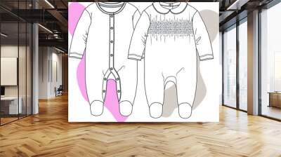 Baby One-Piece clothing. Baby overalls design vector illustration. Baby fashion flat sketch. Wall mural