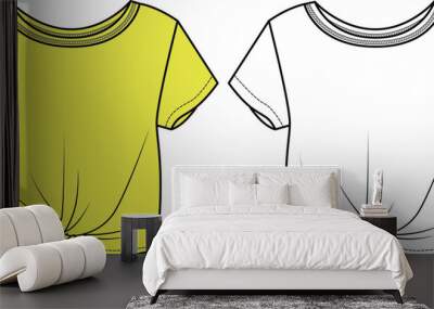 KNOT DETAIL T SHIRT Fashion Flat Sketch, apparel template. Wall mural