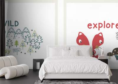 nordic style poster for kids with nature and camping theme Wall mural