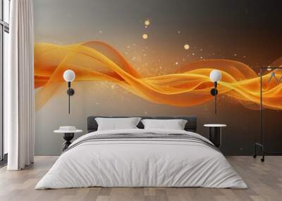 A bright yellow and orange gradient with glowing, abstract shapes swirling. Wall mural