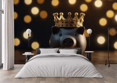 A piggy bank money box wearing a gold crown. Wall mural