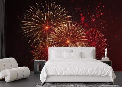 Golden Fireworks on red background, chinese new year concept, ba. Wall mural