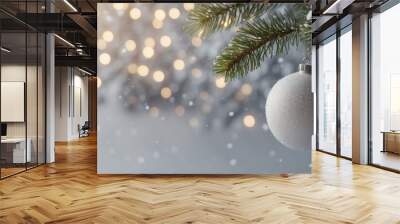 White festive Christmas banner with christmas tree branches. Wall mural