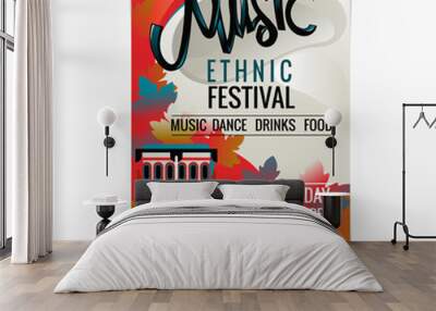 Folk music festival or ethnic music poster design template of national or ethnic musical instruments African djembe Wall mural