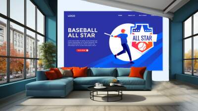 Modern Illustration baseball and landing page design for web page and app Wall mural