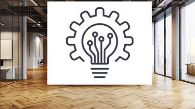 Light bulb icon and gear. Lightbulb and cogwheel inside. Logo concept. Modern flat line vector icon Wall mural