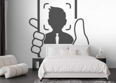 Selfie icon vector. Selfie icon vector symbol illustration. Modern simple vector icon for your design. Hand hold the phone and take the photo Wall mural