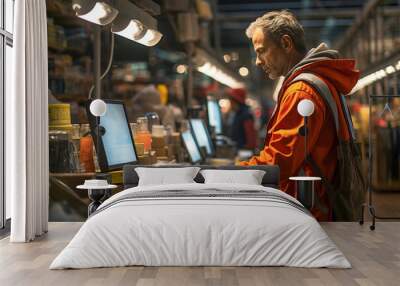 A man works at the cash register in a hardware and building materials store. Wall mural