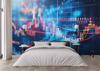 Graph, chart and hologram of stock market, financial management and investment profit. Wall mural