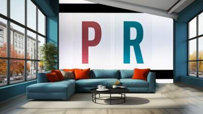 PR letters on backlight board. Colored Characters P and R on white backlight background. Wall mural