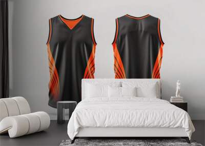 black basketball jersey template for team club, jersey sport, front and back, sleeveless tank top shirt Wall mural