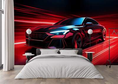 black sports or luxury car wallpaper with a fantastic red light effect background Wall mural