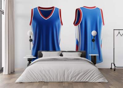 blue basketball jersey template for team club, jersey sport, front and back, sleeveless tank top shirt Wall mural