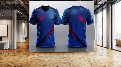 blue jersey template for team club, jersey sport, front and back, Tshirt mockup sports jersey template design for football soccer, racing, gaming, sports jersey	 Wall mural