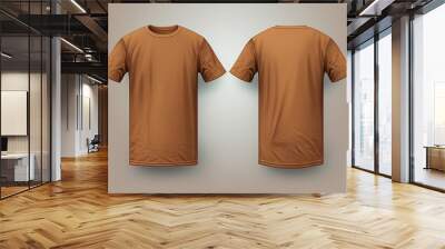 Brown male t-shirt realistic mockup set from front and back view, blank textile print design template for fashion apparel. Created with Generative AI Technology Wall mural