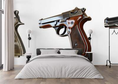 collection of pistols or handguns isolated on a transparent background, cut out, PNG Wall mural